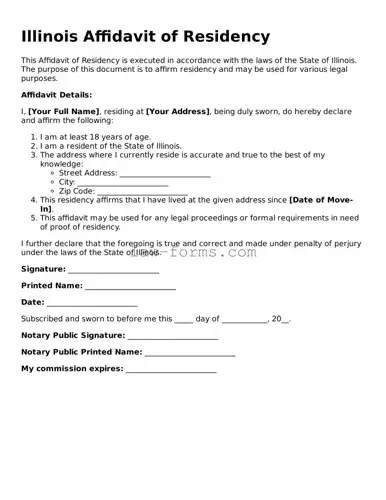 Valid Affidavit of Residency Form for Illinois State