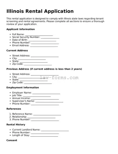 Valid Rental Application Form for Illinois State