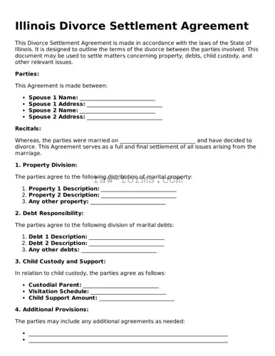 Valid Divorce Settlement Agreement Form for Illinois State