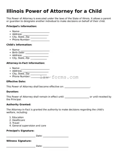 Valid Power of Attorney for a Child Form for Illinois State