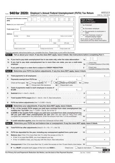 IRS 940 PDF Template