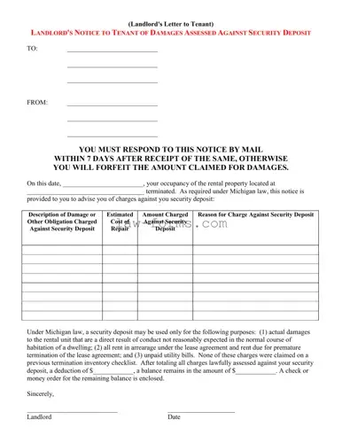 Landlord Damages Letter PDF Template