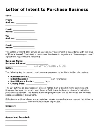 Valid Letter of Intent to Purchase Business Template
