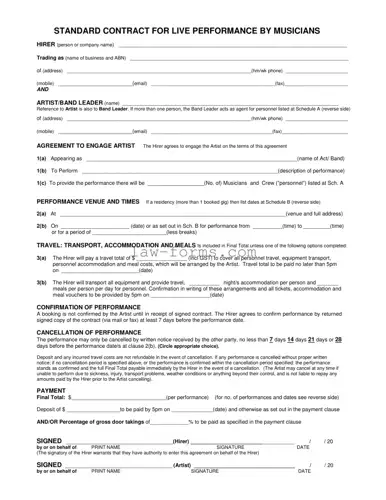 Live Performance Contract PDF Template