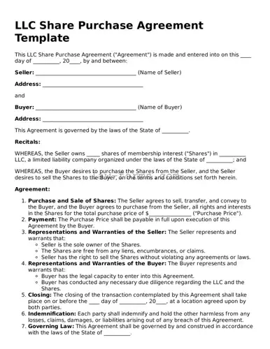 Valid LLC Share Purchase Agreement Template