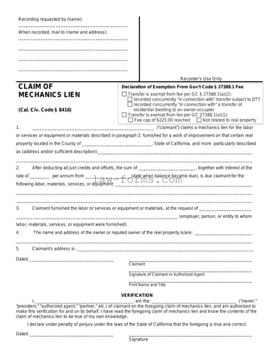 Mechanics Lien California PDF Template