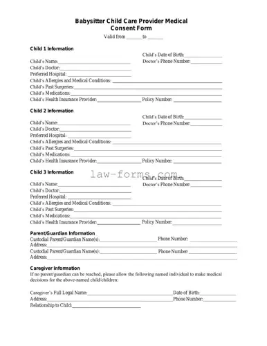 Medical Consent Babysitter PDF Template