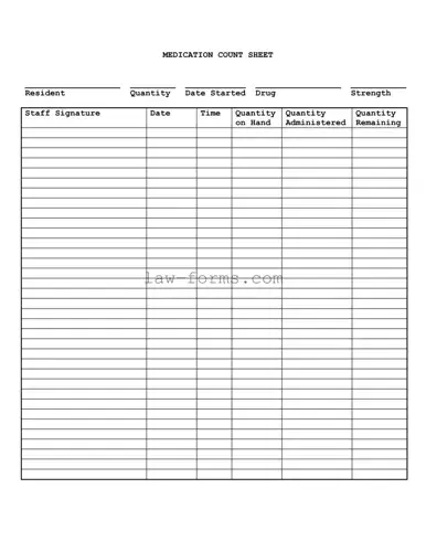 Medication Count Sheet PDF Template