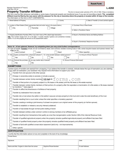 Michigan Property Transfer Affidavit 2766 PDF Template