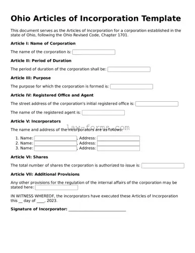 Valid Articles of Incorporation Form for Ohio State