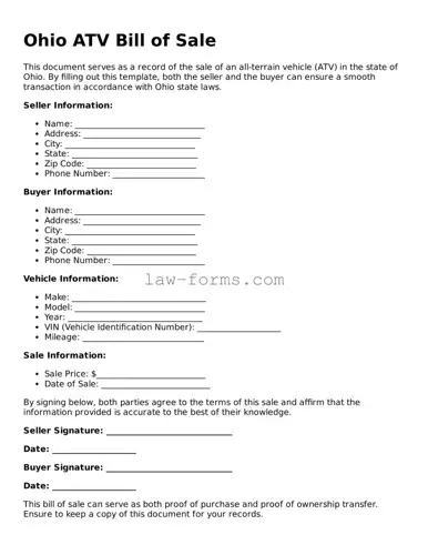 Valid ATV Bill of Sale Form for Ohio State