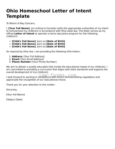 Valid Homeschool Letter of Intent Form for Ohio State