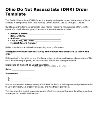 Valid Do Not Resuscitate Order Form for Ohio State