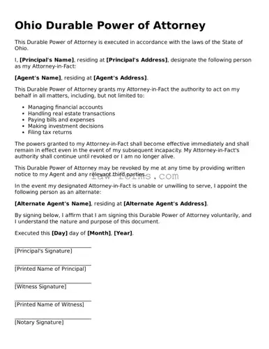 Valid Durable Power of Attorney Form for Ohio State
