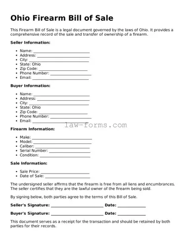 Valid Firearm Bill of Sale Form for Ohio State