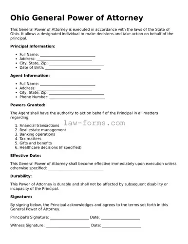 Valid General Power of Attorney Form for Ohio State