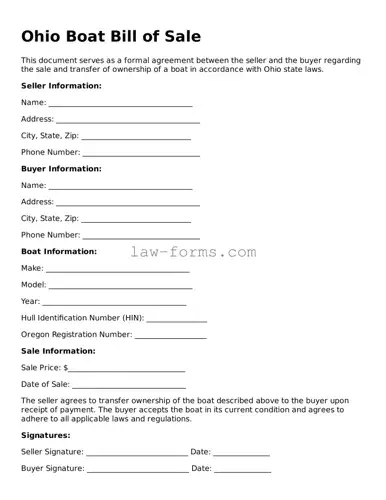 Valid Boat Bill of Sale Form for Ohio State