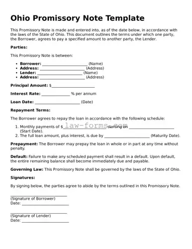 Valid Promissory Note Form for Ohio State