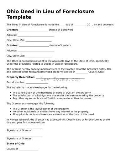 Valid Deed in Lieu of Foreclosure Form for Ohio State