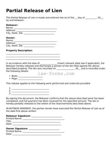 Valid Partial Release of Lien Template
