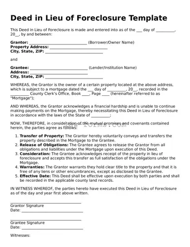 Valid Deed in Lieu of Foreclosure Template