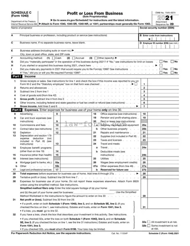 IRS Schedule C 1040 PDF Template