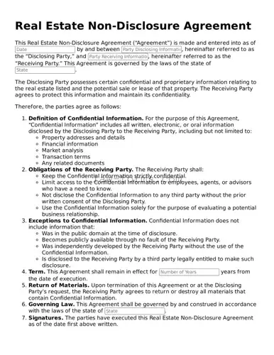 Valid Real Estate Non-Disclosure Agreement Template