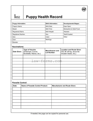 Puppy Health Record PDF Template