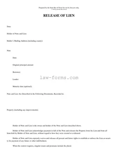 Release Of Lien Texas PDF Template