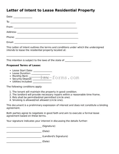 Valid Letter of Intent to Lease Residential Property Template