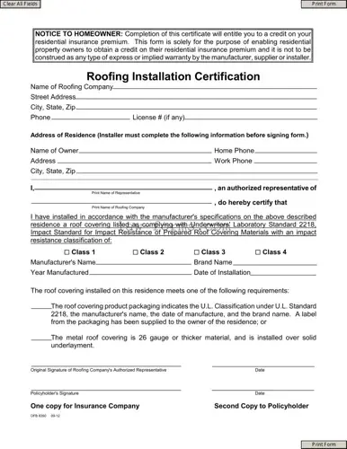 Roofing Certificate PDF Template