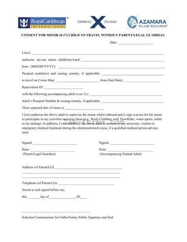Royal Caribbean Parental Consent PDF Template