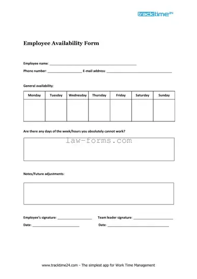 Employee Availability PDF Template