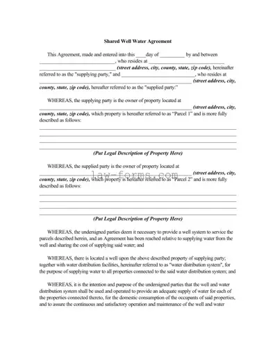 Shared Well Agreement PDF Template