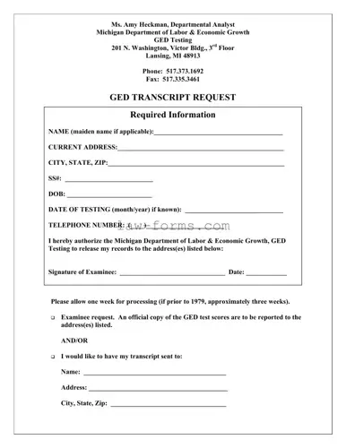 Michigan Ged Transcript Request PDF Template