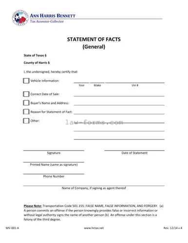 Statement Of Fact Texas PDF Template