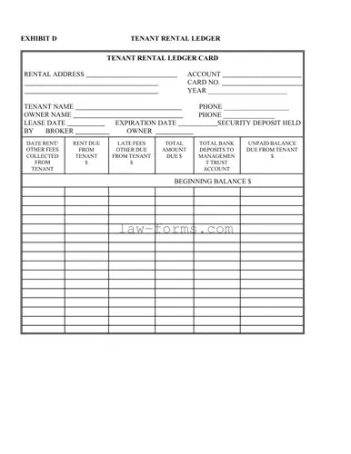Tenant Ledger Card PDF Template