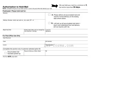 Usps Hold Mail Request PDF Template