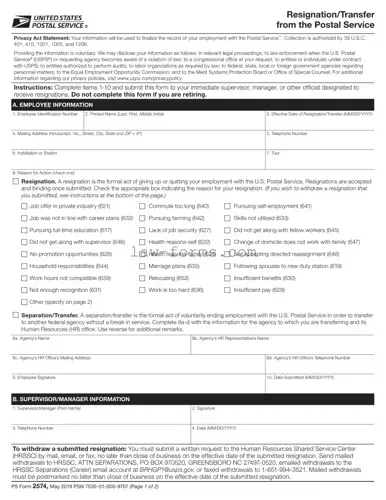 Usps Resignation PDF Template