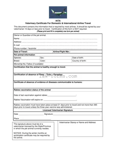 Veterinary Certificate Travel PDF Template