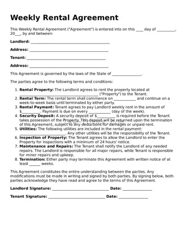 Valid Weekly Rental Agreement Template