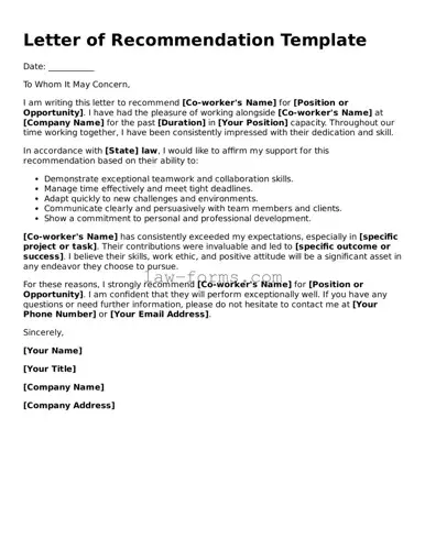 Valid Letter of Recommendation for Coworker Template