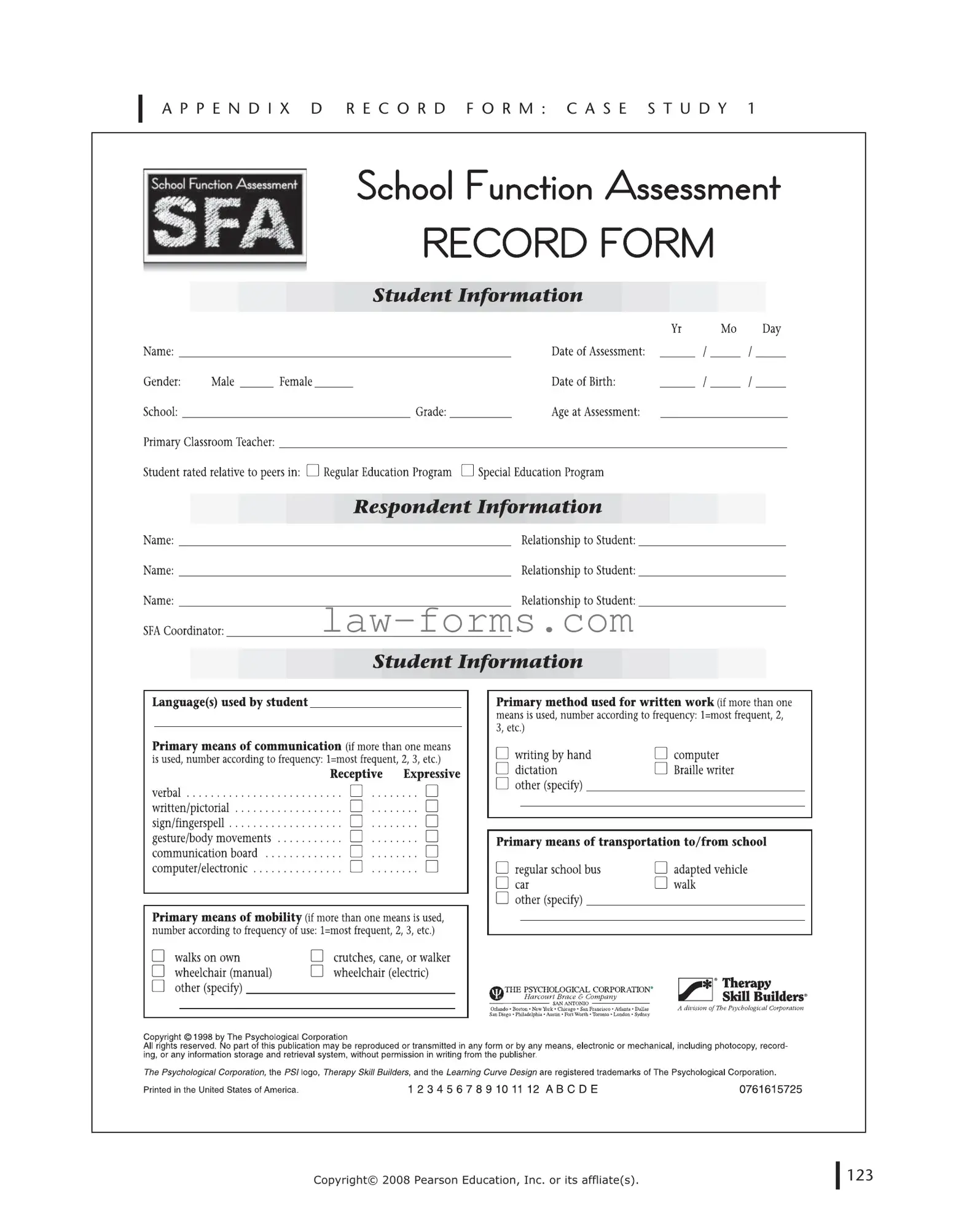 School Function Assessment PDF Template