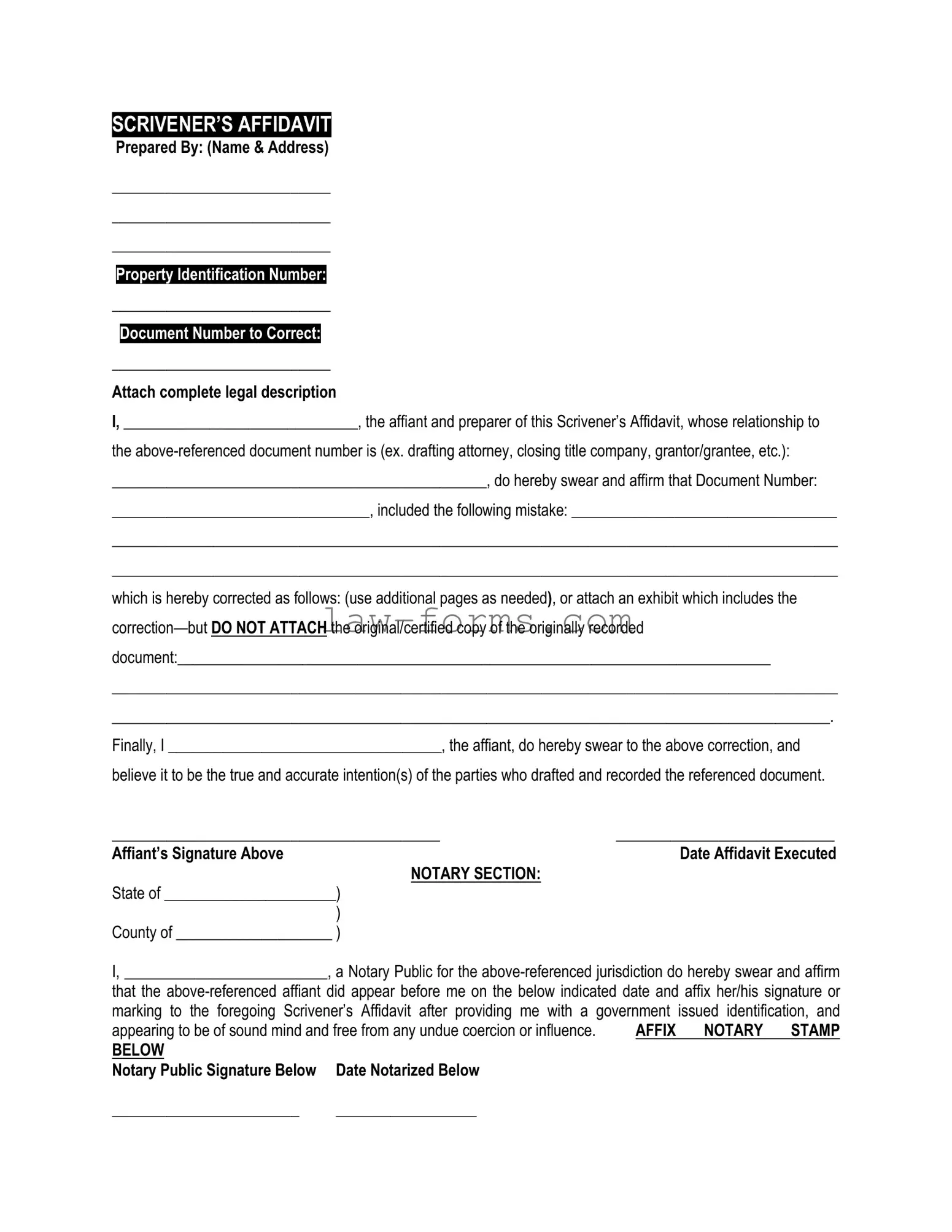 Scrivener's Affidavit PDF Template