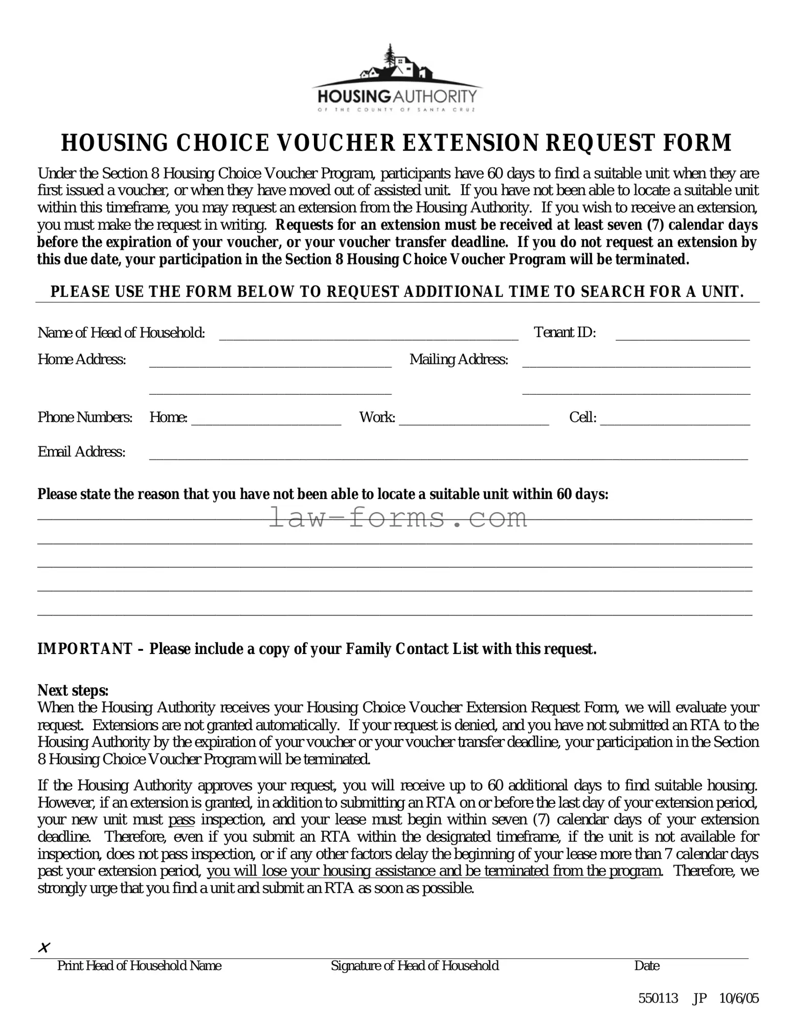 Section 8 Voucher Extension PDF Template