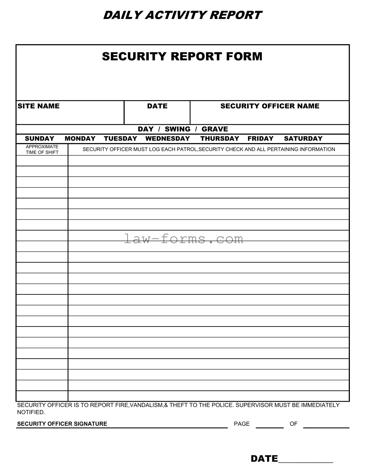Security Guard Daily Report Sample PDF Template