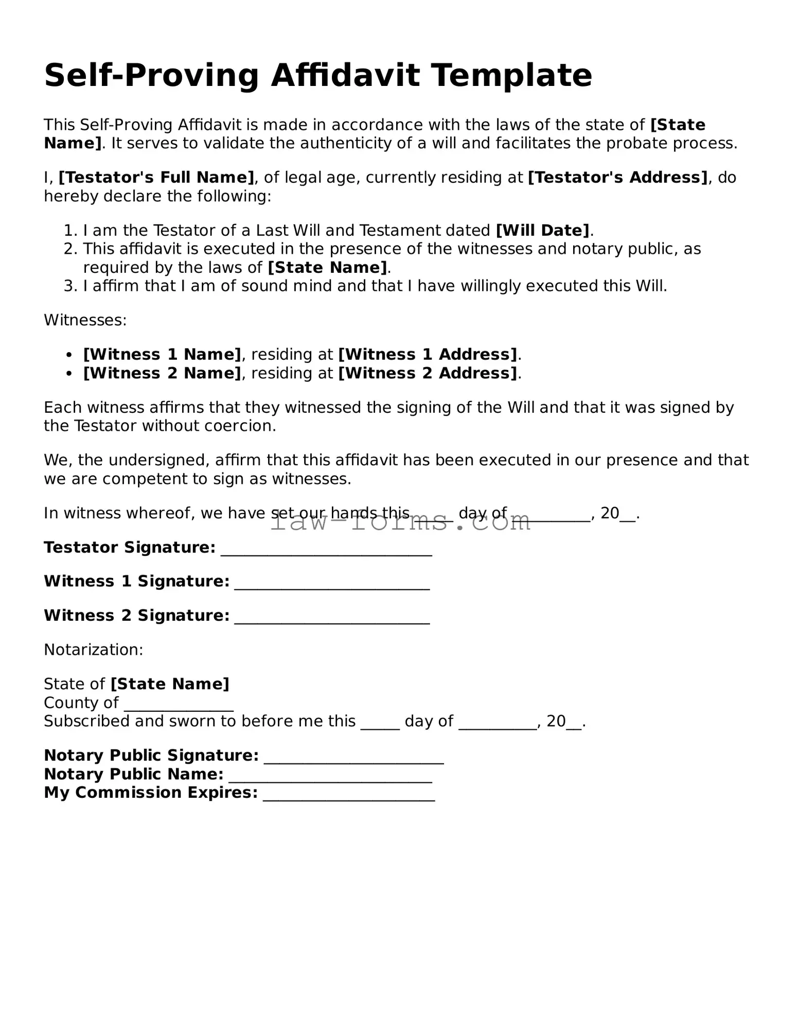 Valid Self-Proving Affidavit Template