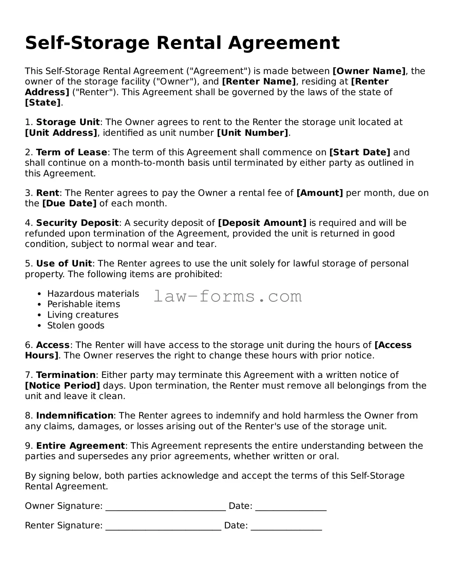 Valid Self-Storage Rental Agreement Template