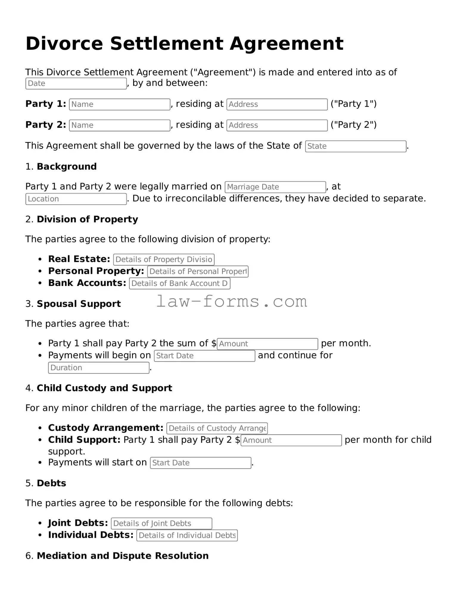 Valid Divorce Settlement Agreement Template
