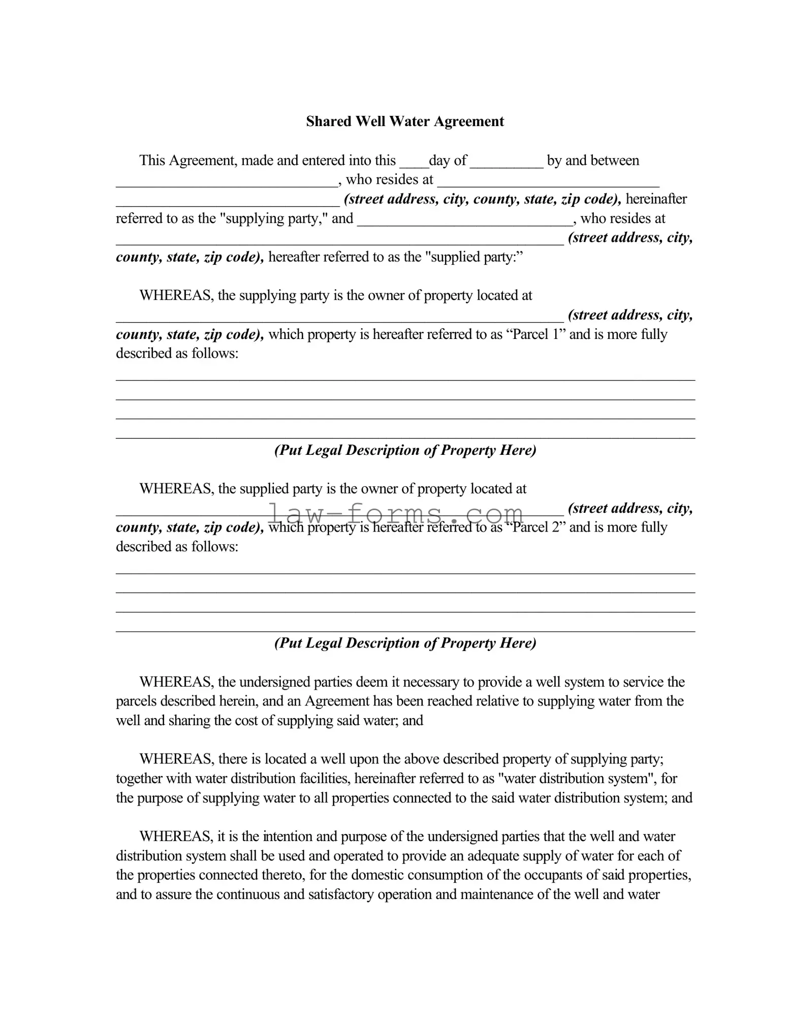 Shared Well Agreement PDF Template